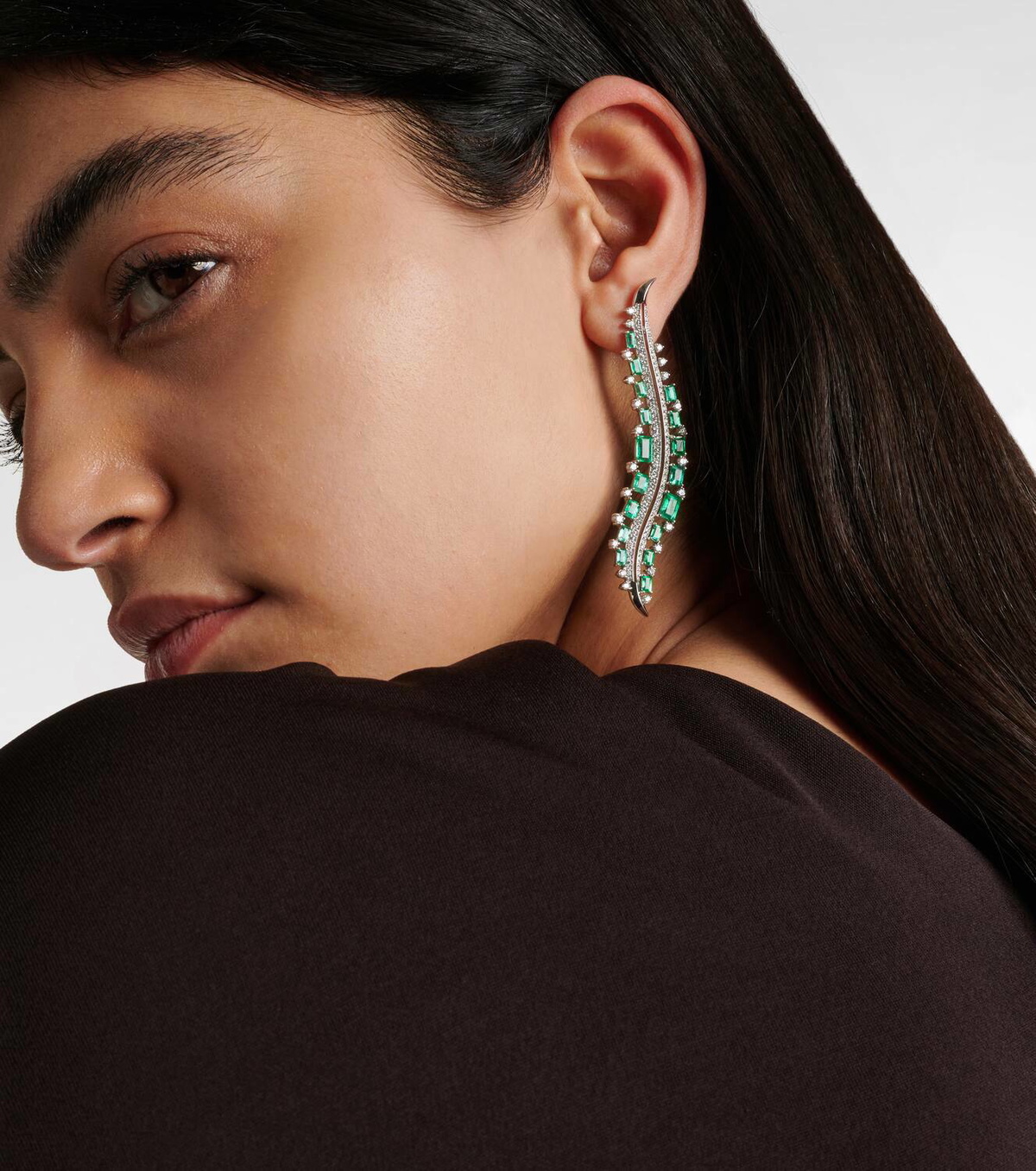 Ananya Scatter 18kt white gold earrings with diamonds and emeralds