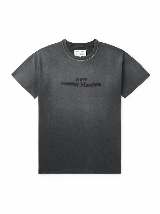 Photo: Maison Margiela - Logo-Embroidered Cotton-Jersey T-Shirt - Black