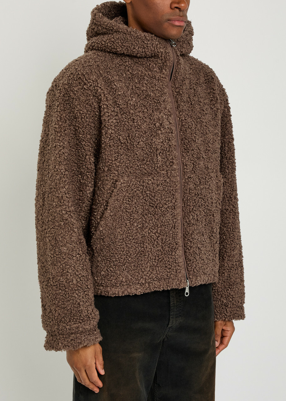 Cole Buxton Quilted Hooded Bouclé Jacket Brown