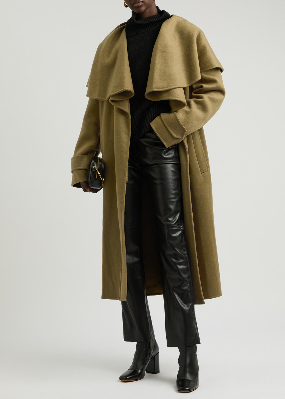 Zimmermann Crush Belted Cape-effect Wool-blend Coat Olive