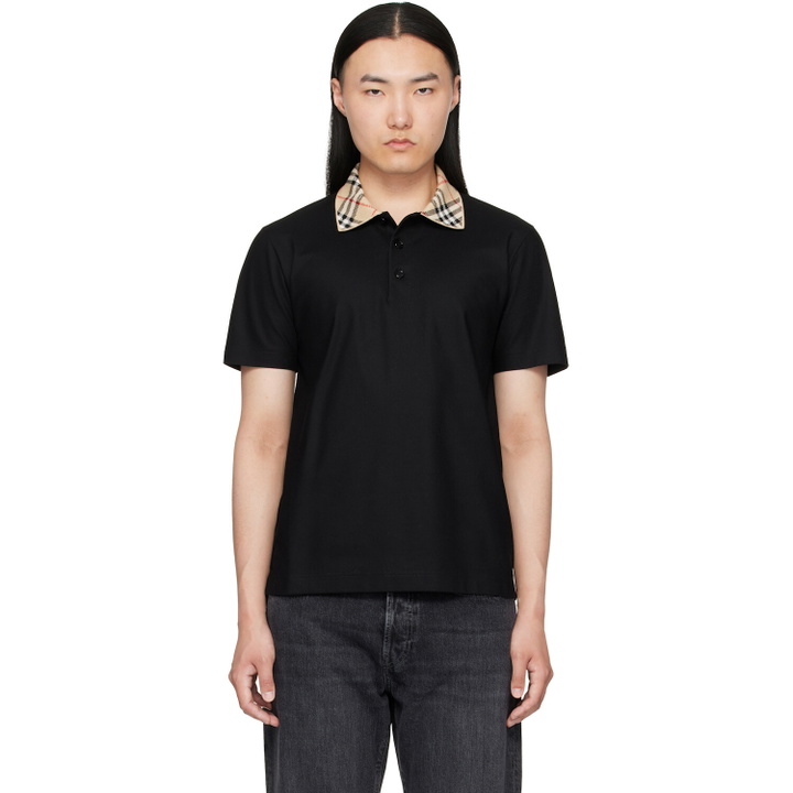 Photo: Burberry Black Check Collar Cotton Polo