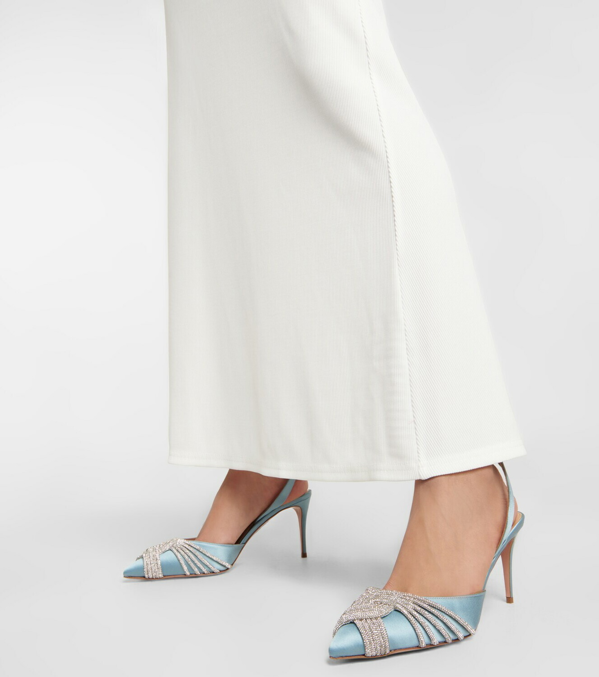 【AQUAZZURA】75 crystal-embellished satin slingback パンプス Aquazzura Yes Darling 75 Crystal-embellished Satin Slingback