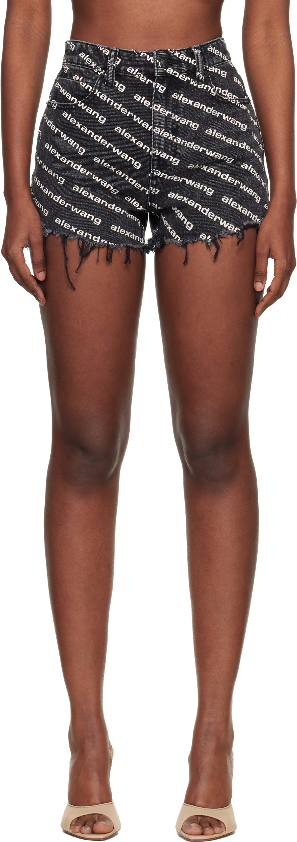 Alexander Wang Black Denim Bite Logo Shorts