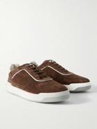 Brunello Cucinelli - Suede-Trimmed Perforated Leather Sneakers - Brown