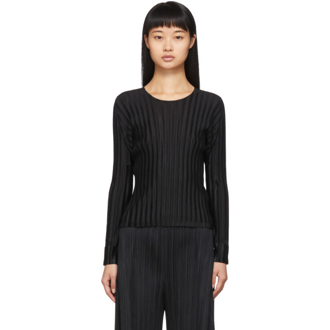 PLEATS PLEASE ISSEY  Vintage Crewneck cardigan Jacket Dark Grey Black Sesame Salt 3