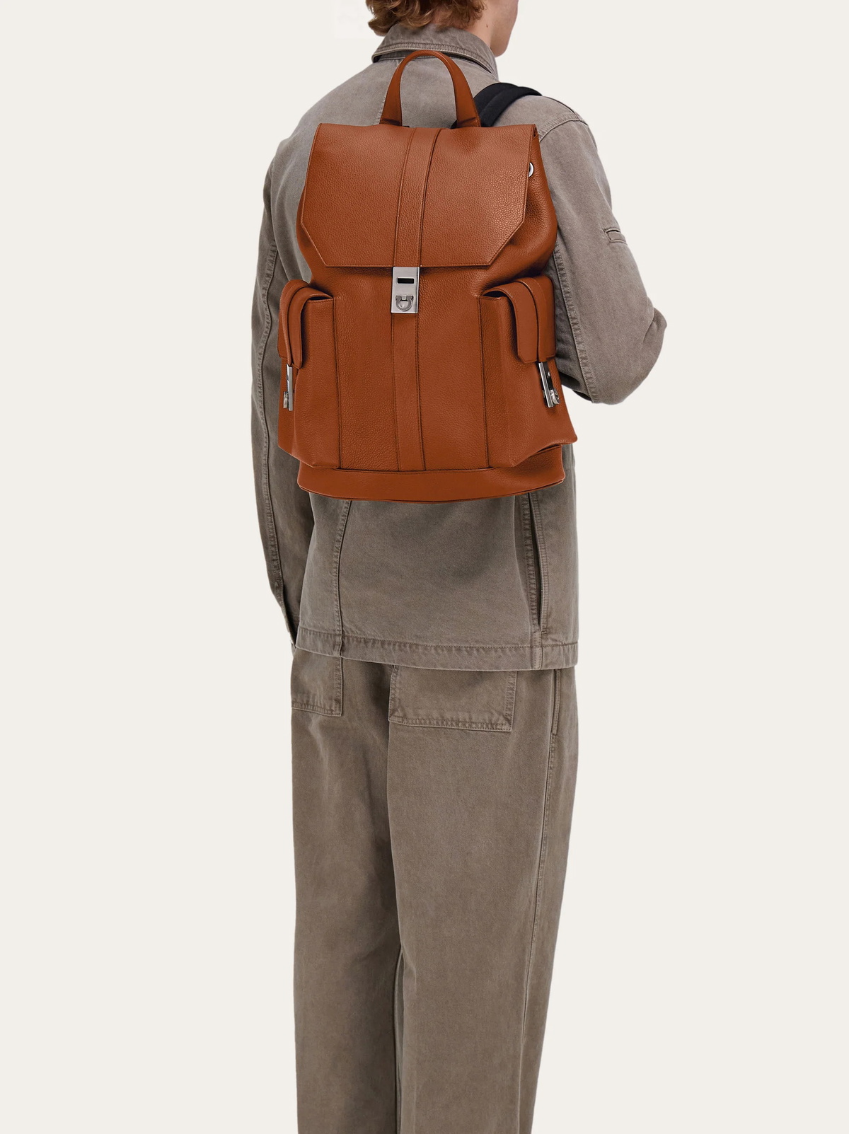 Ferragamo Mens Utility backpack with Hug buckle in Brown