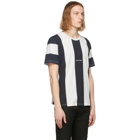 Saint Laurent White and Black Striped Rive Gauche Logo T-Shirt