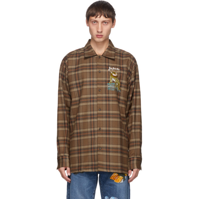 Photo: Doublet Brown Check Puppet Animal Shirt