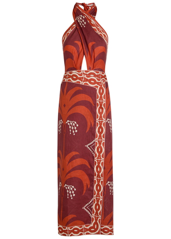 Photo: Johanna Ortiz Buen Viento Halterneck Linen Midi Dress Red