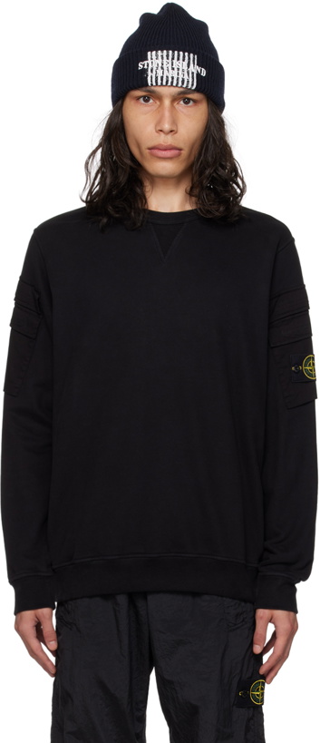 Photo: Stone Island Black Garment-Dyed Sweatshirt