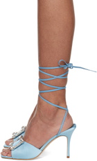 Manolo Blahnik Blue Lenole Pop Fabio Satin Heels