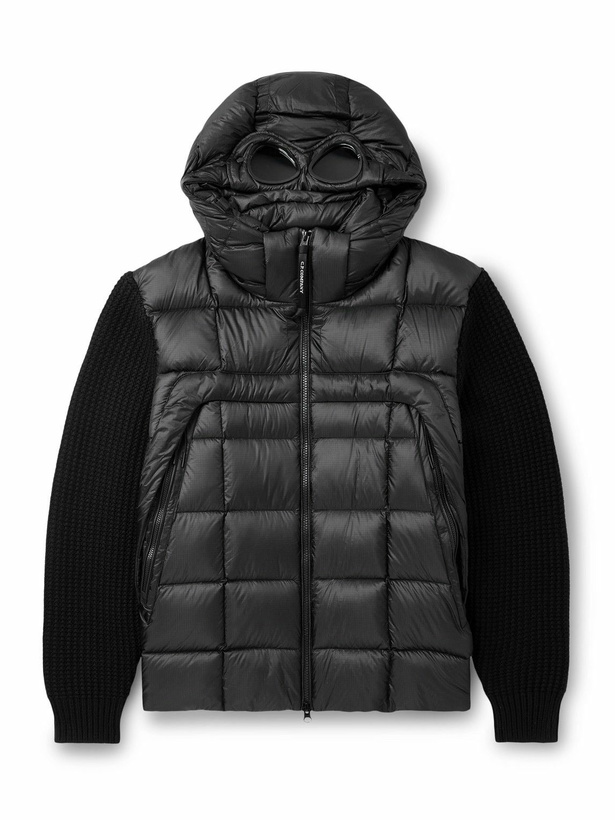 Photo: C.P. Company - Logo-Appliquéd Quilted Ripstop and Waffle-Knit Wool Hooded Down Jacket - Black