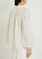 Skiim Embroidered Gathered Cotton Shirt White