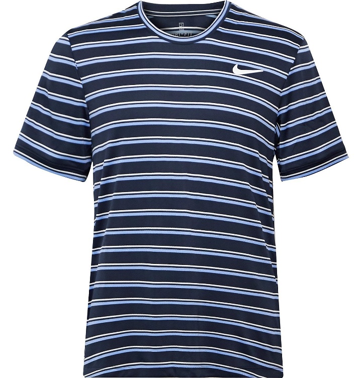 Photo: Nike Tennis - NikeCourt Striped Dri-FIT Tennis T-Shirt - Blue