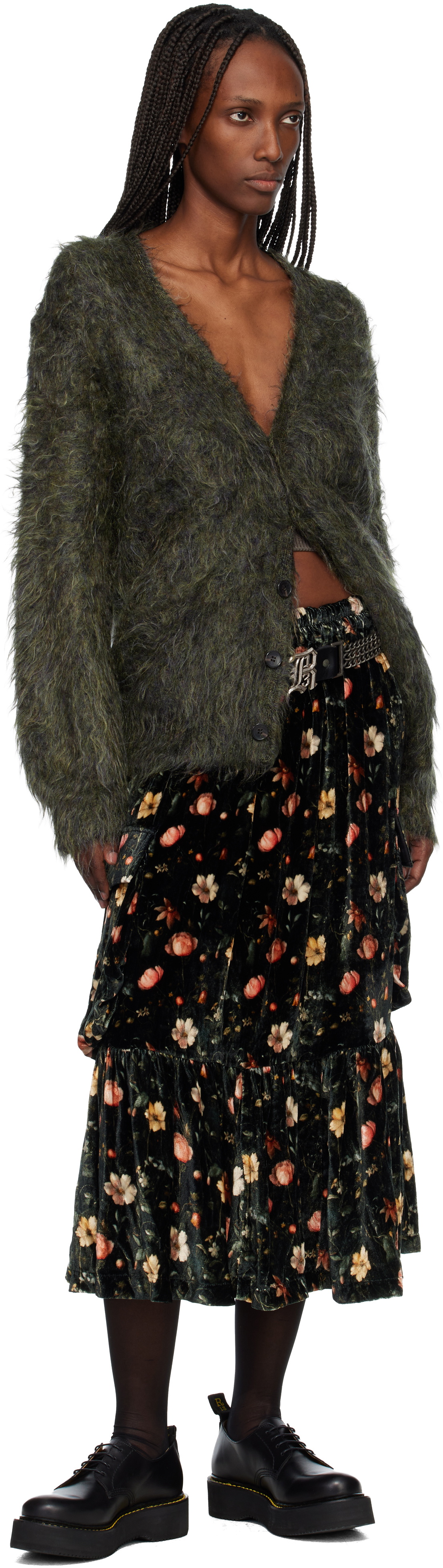 R13 Black Gathered Cargo Midi Skirt