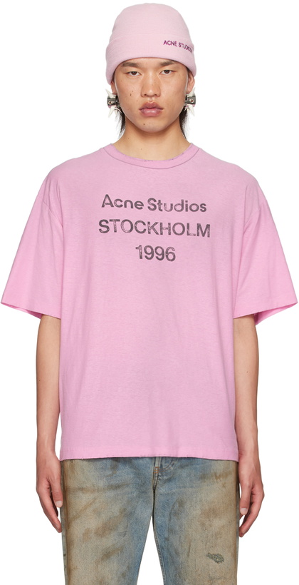 Photo: Acne Studios Pink Printed Logo T-Shirt