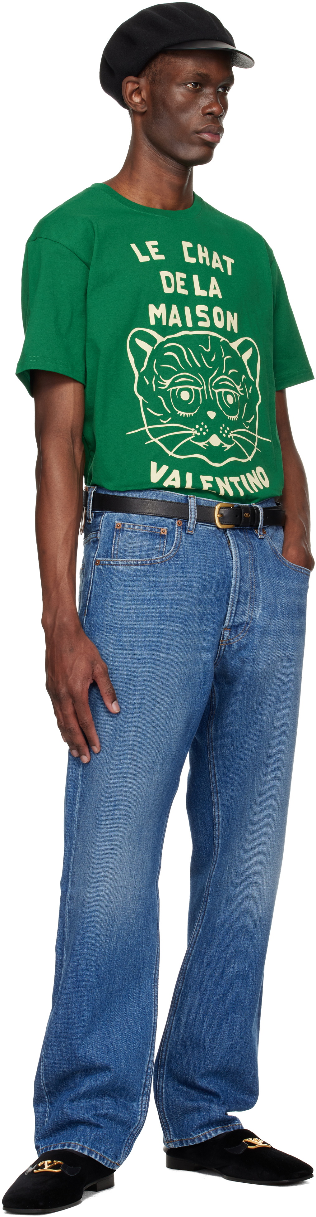 Valentino Green Cotton 'Le Chat De La Maison' Print T-shirt