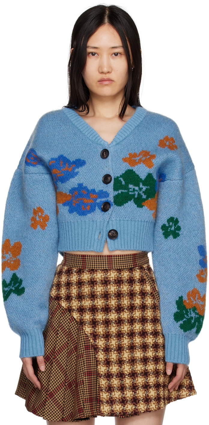 SHUTING QIU Blue Jacquard Cardigan