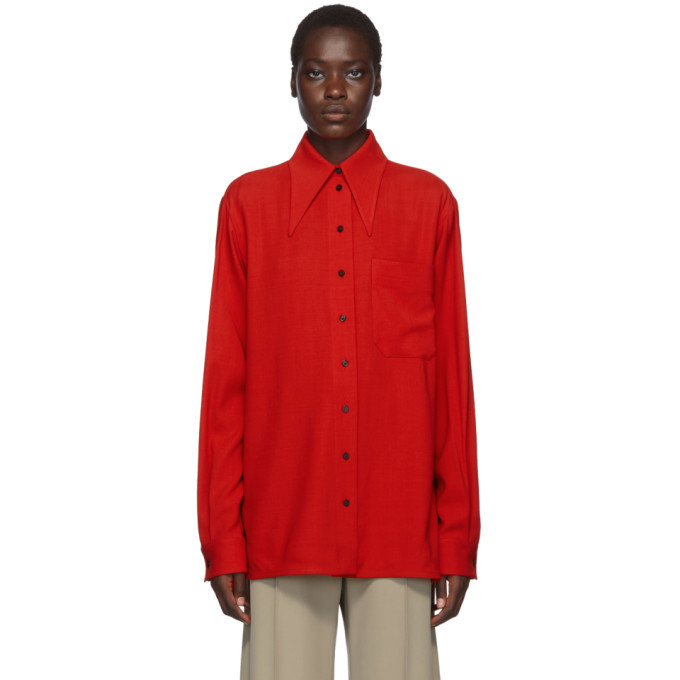 Kwaidan Editions Red Fluid Wool 70s Collar Shirt Kwaidan Editions