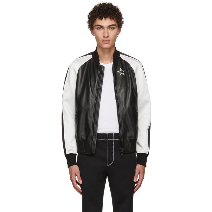 Givenchy Black and White Leather Bomber Jacket