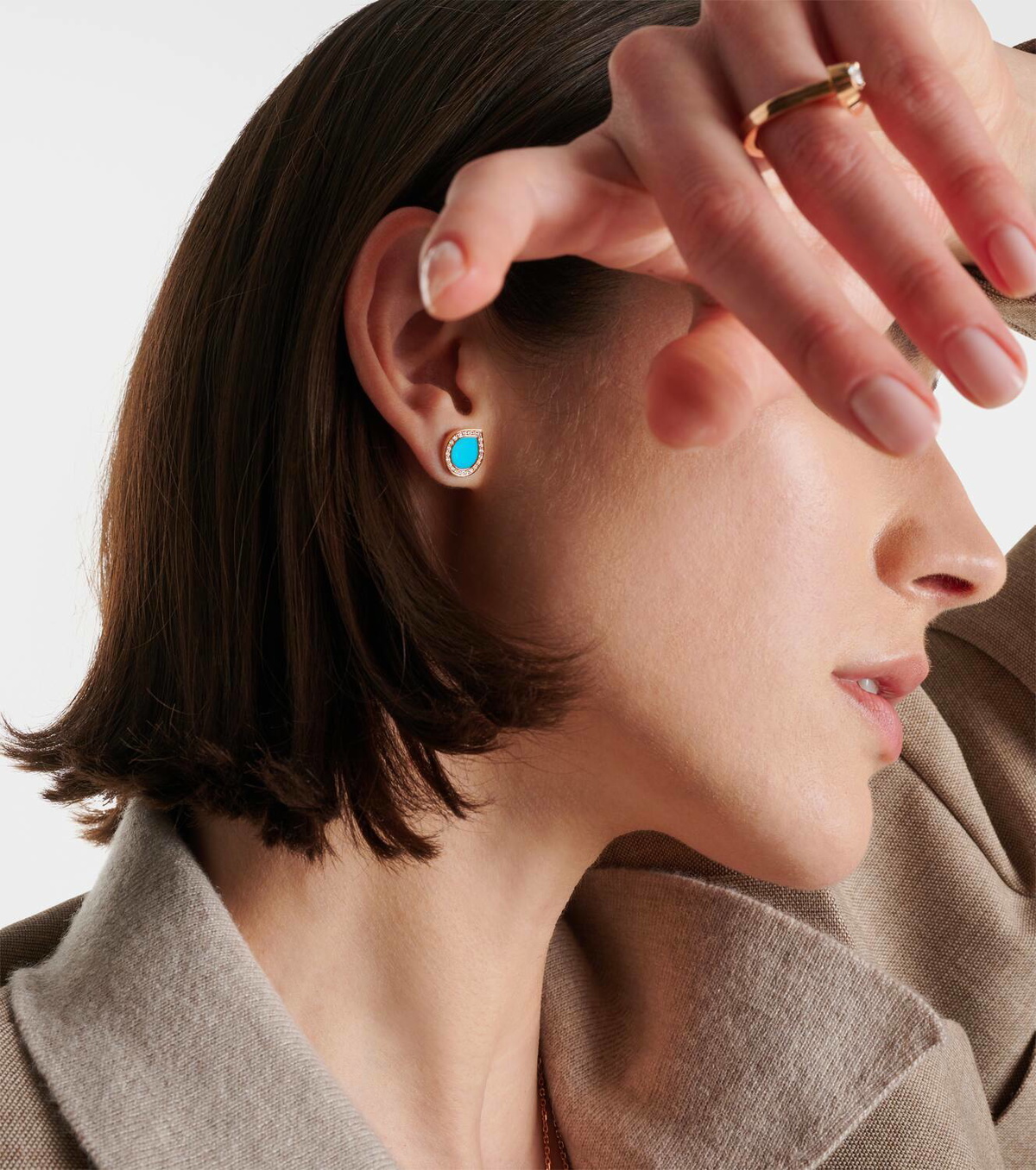 Repossi Antifer 18kt rose gold single earring with turquoise and diamonds