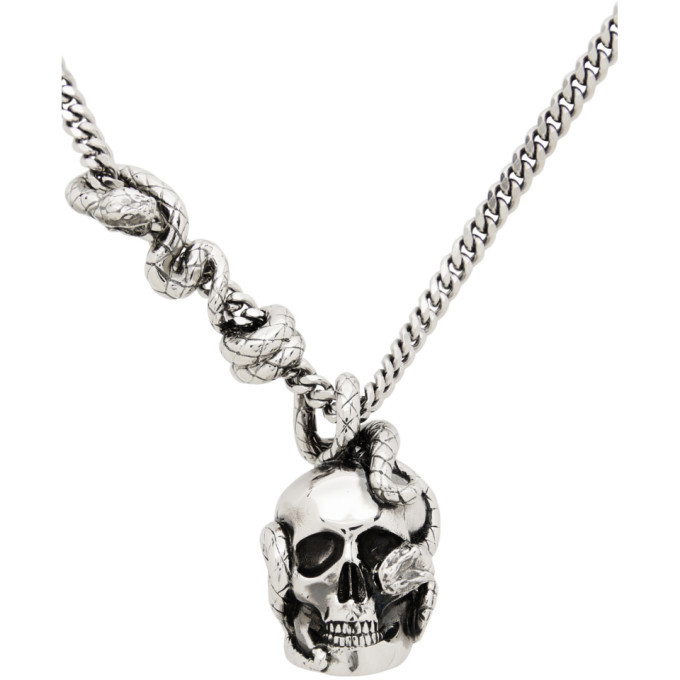 Alexander McQueen Silver Skull and Snake Necklace Alexander McQueen