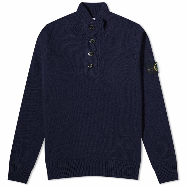 Photo: Stone Island Men's Stand Collar Button Neck Knit in Navy Blue