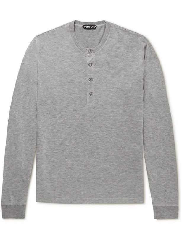 Photo: TOM FORD - Slim-Fit Jersey Henley T-Shirt - Gray