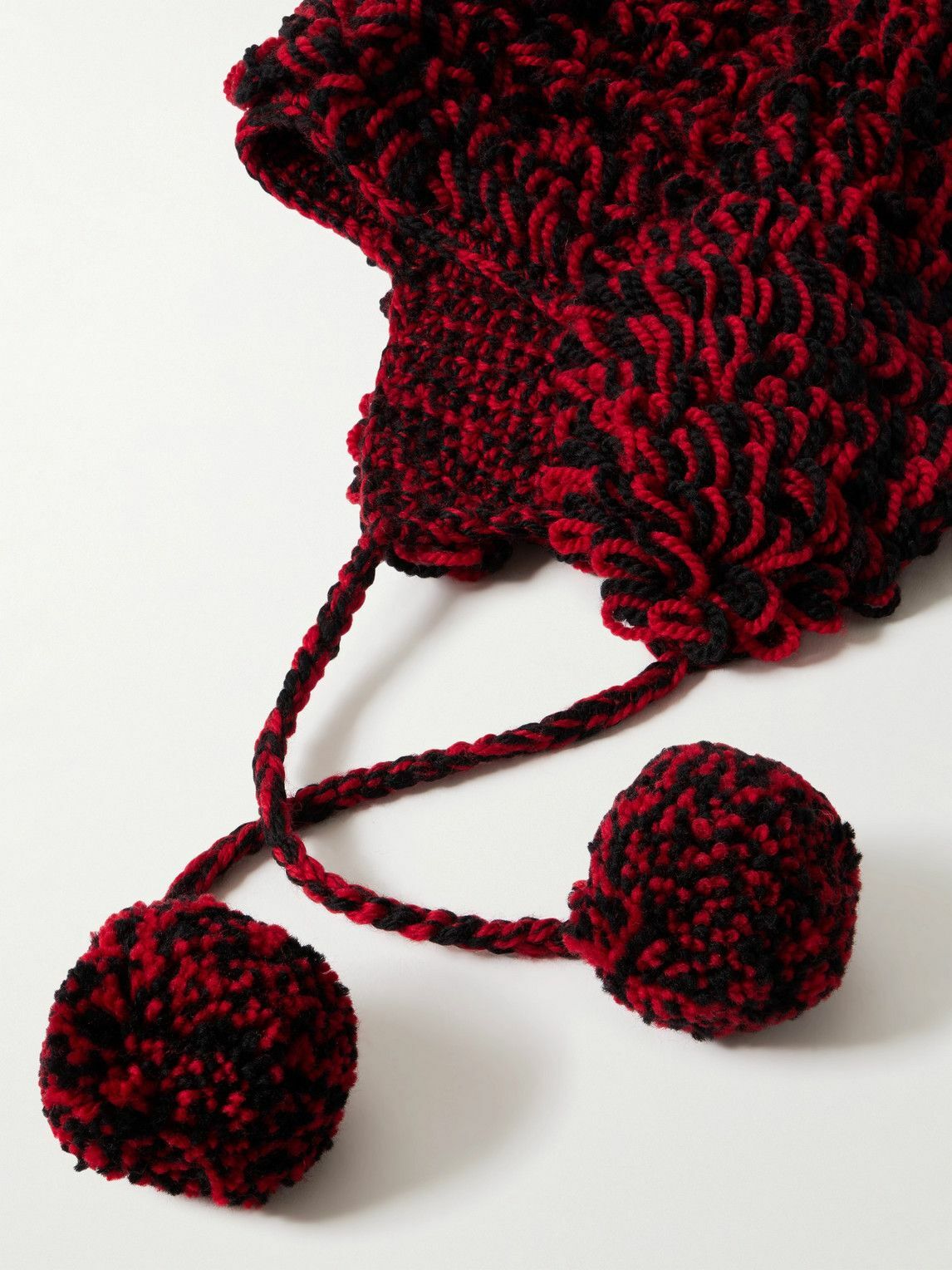 BODE - Pompom-Detailed Crocheted Merino Wool Hat - Red