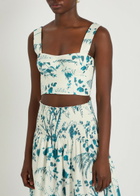 Erdem Floral-print Cotton and Linen-blend Crop top Blue