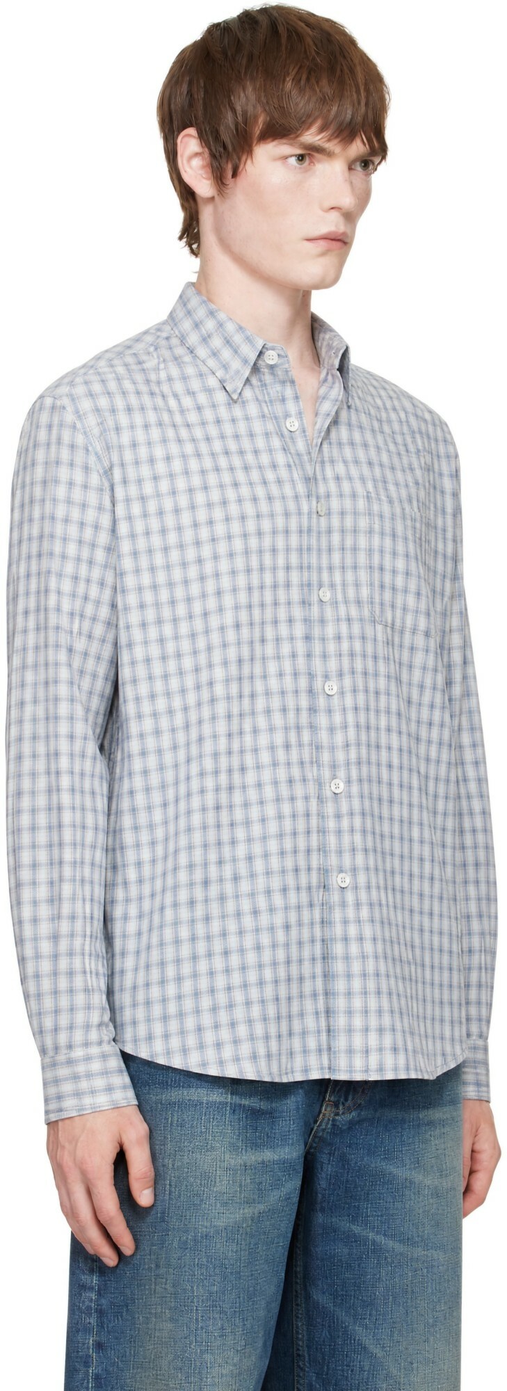COOR Blue Cotton Tartan Check Shirt