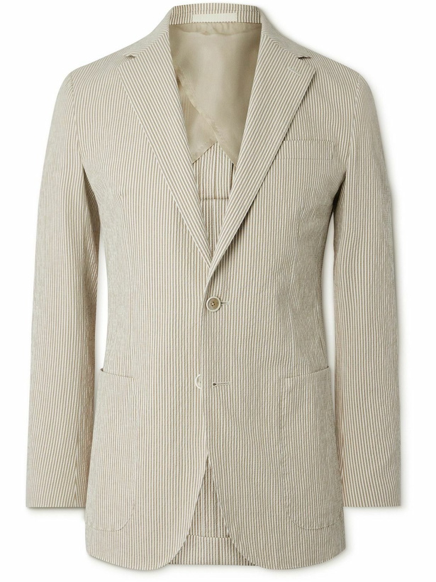 Photo: Kingsman - Striped Cotton-Blend Seersucker Blazer - White