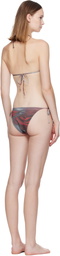 Jean Paul Gaultier Red & Gray Printed Blurry Roses Bikini