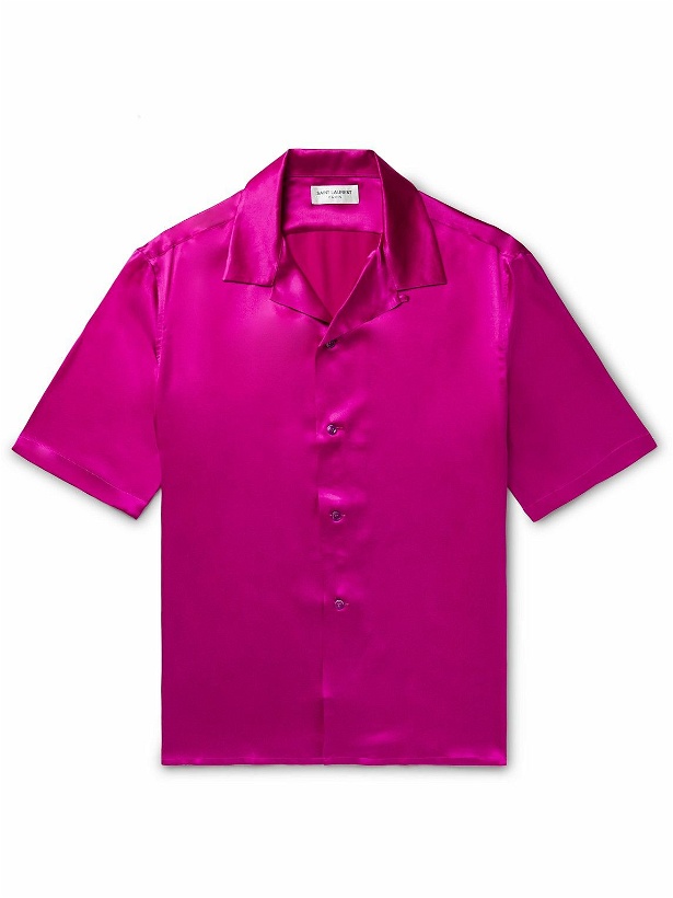 Photo: SAINT LAURENT - Convertible-Collar Silk-Satin Shirt - Pink