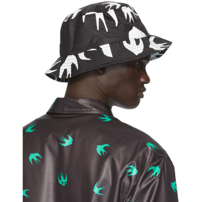 McQ Alexander McQueen Black and White Swallow Bucket Hat McQ