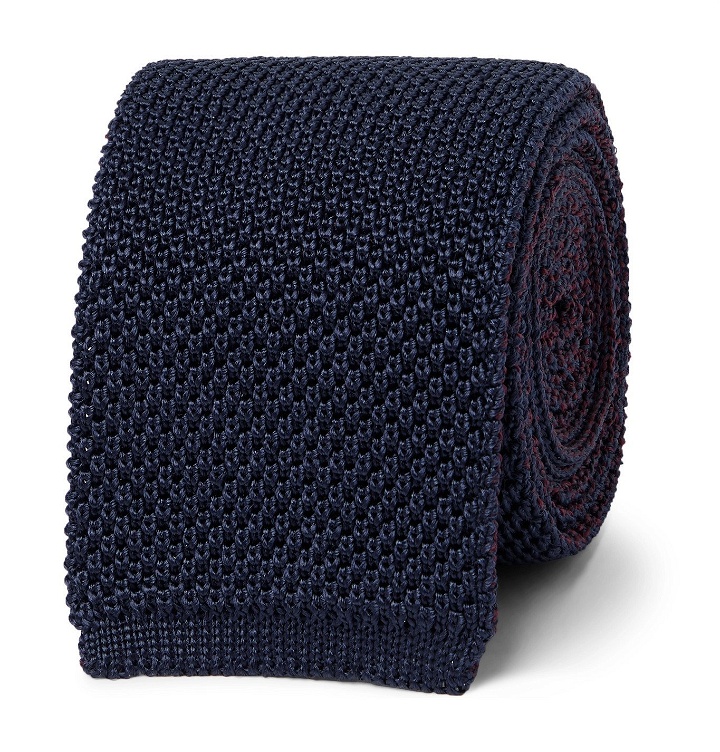 Photo: Brioni - 6mm Reversible Knitted Silk Tie - Blue