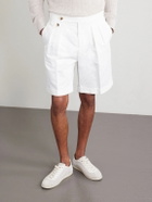 Brunello Cucinelli - Wide-Leg Pleated Cotton and Linen-Blend Bermuda Shorts - White