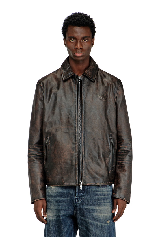 Photo: Diesel Coach jacket in treated leather - Leather jackets Mens in Brown