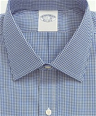 Brooks Brothers Men's Stretch Supima Cotton Non-Iron Pinpoint Oxford Ainsley Collar, Gingham Dress Shirt | Bright Blue