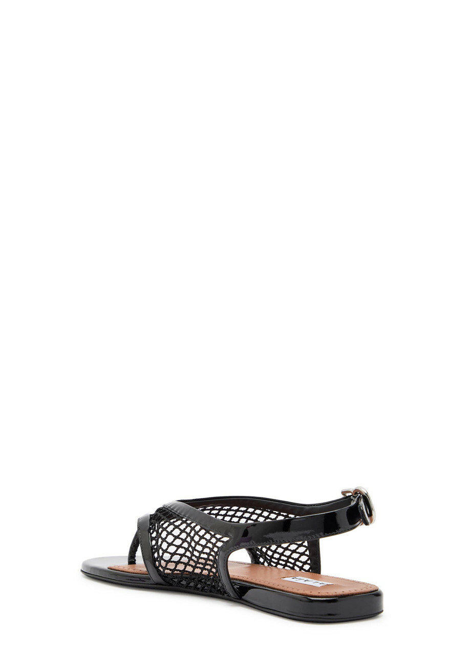 Alaïa Fishnet Patent Leather Thong Sandals Black