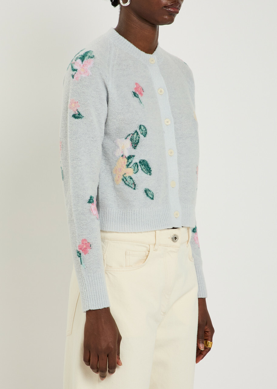 Bernadette Clemence Floral Wool-blend Cardigan Blue
