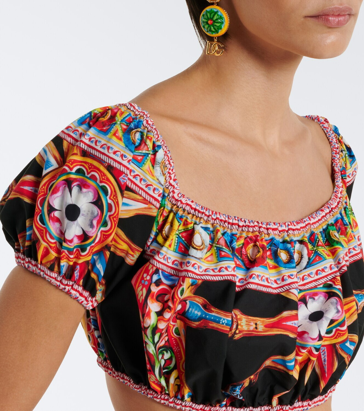 Dolce&Gabbana Printed off-shoulder cotton crop top