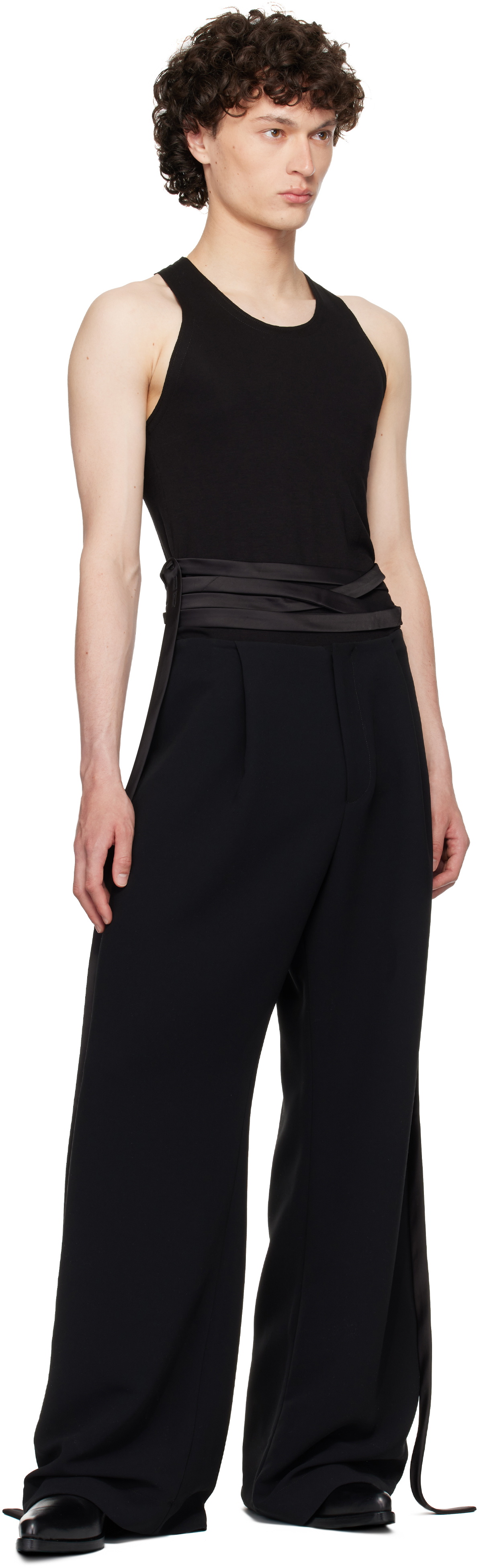 AARON ESH Black Waistbandless Wide Crêpe Trousers