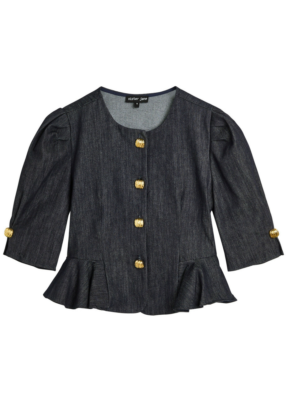Sister Jane Curio Peplum Stretch-denim Blouse