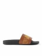Frescobol Carioca - Humberto Debossed Leather and Suede Slides - Brown