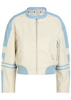 AN-Y1 Biker Padded Colour-blocked Leather Jacket White And Blue