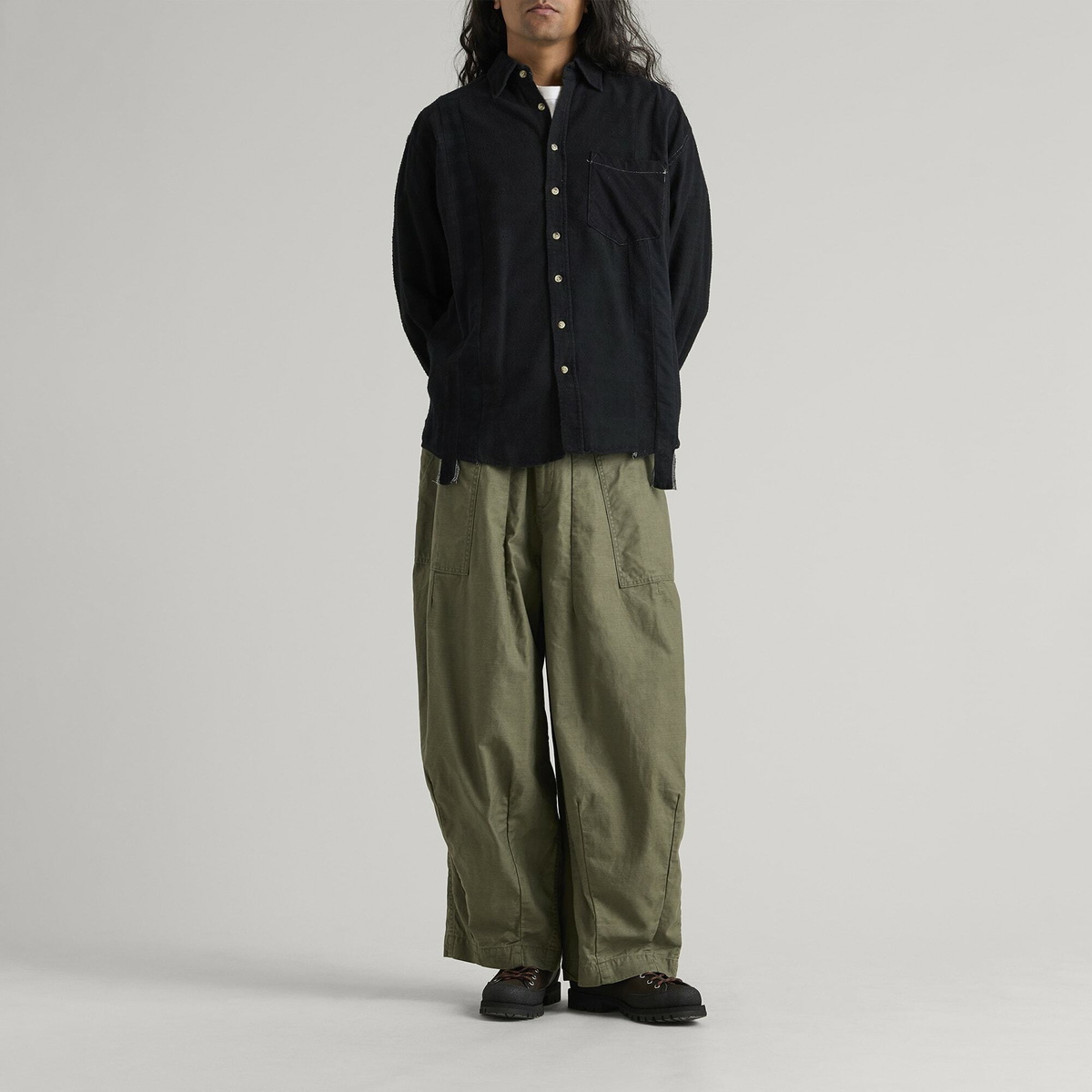 Needles Men's 7 Cuts Overdyed Flannel Shirt in Black