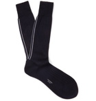 Thom Browne - Striped Ribbed Cotton Socks - Men - Navy