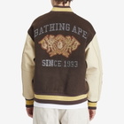 A Bathing Ape Men's Line Camoulti Logo Wool Varsity Jacket in Brown