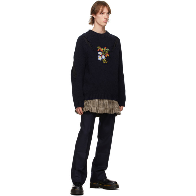 Stefan Cooke Navy Wool Slashed Sweater Stefan Cooke